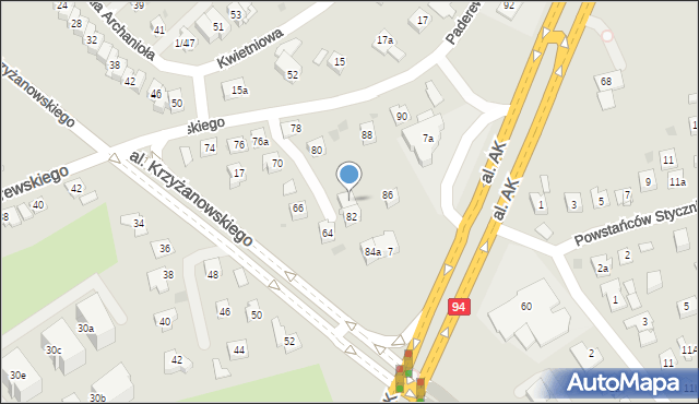 Rzeszów, Paderewskiego Ignacego Jana, 82a, mapa Rzeszów
