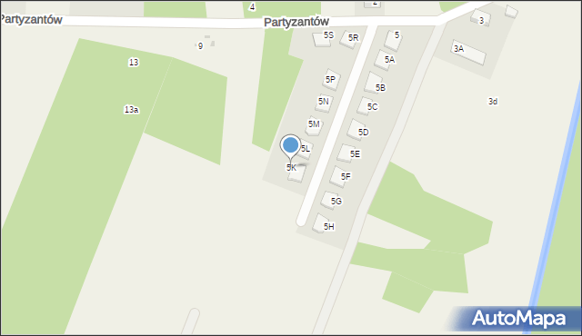 Skrzeszew, Partyzantów, 5K, mapa Skrzeszew