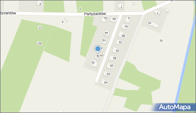 Skrzeszew, Partyzantów, 5L, mapa Skrzeszew