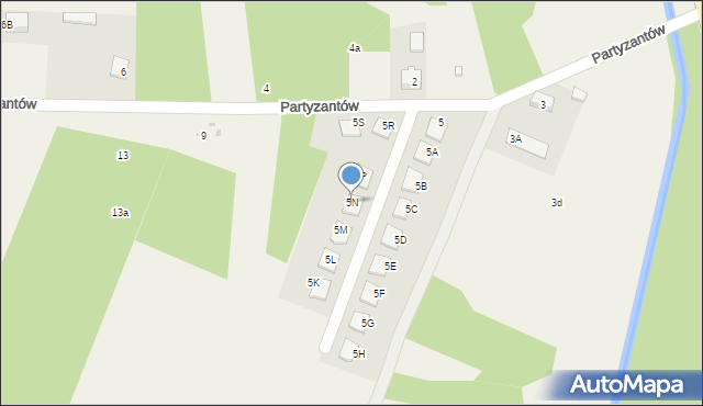 Skrzeszew, Partyzantów, 5N, mapa Skrzeszew