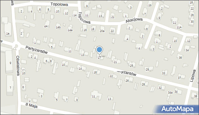 Starachowice, Partyzantów, 17, mapa Starachowic