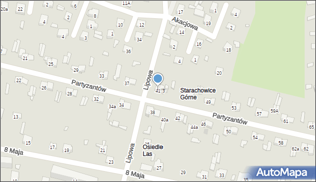 Starachowice, Partyzantów, 41, mapa Starachowic