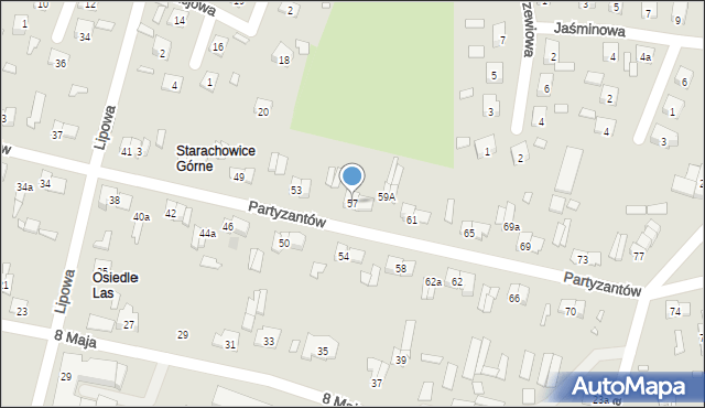 Starachowice, Partyzantów, 57, mapa Starachowic