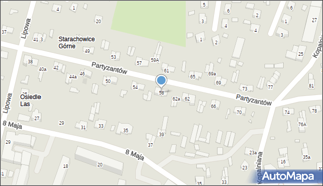 Starachowice, Partyzantów, 58, mapa Starachowic