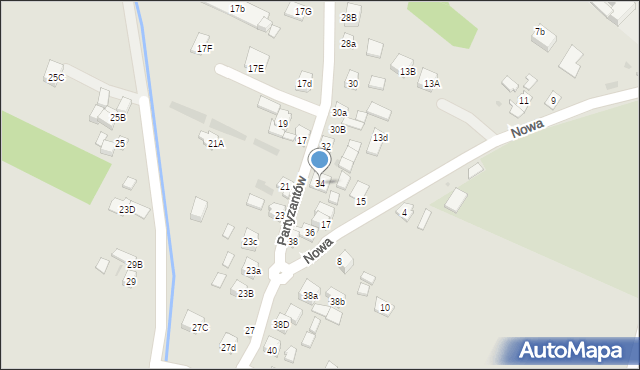 Stary Sącz, Partyzantów, 34, mapa Stary Sącz