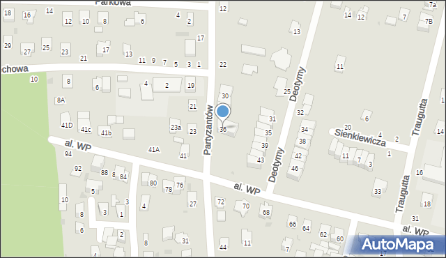 Świdnik, Partyzantów, 36, mapa Świdnika