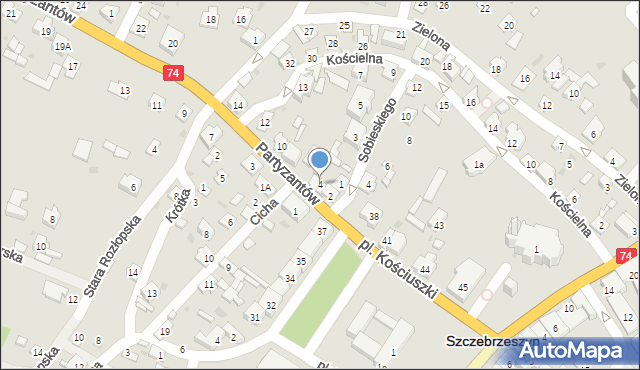 Szczebrzeszyn, Partyzantów, 4, mapa Szczebrzeszyn