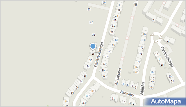 Tarnobrzeg, Paderewskiego Ignacego Jana, 28, mapa Tarnobrzegu