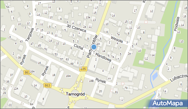 Tarnogród, Partyzantów, 2a, mapa Tarnogród