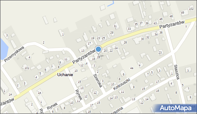 Uchanie, Partyzantów, 18, mapa Uchanie