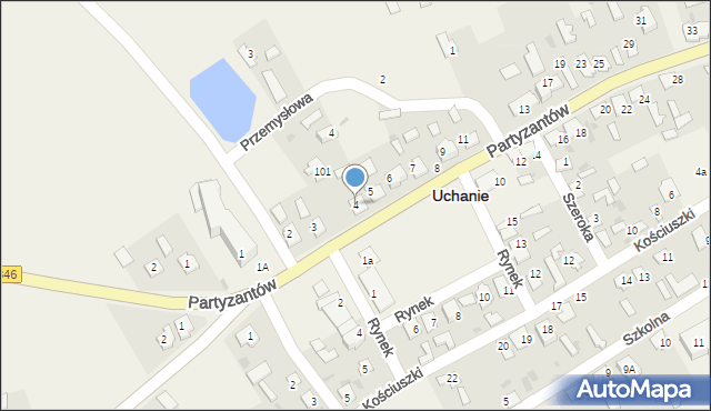 Uchanie, Partyzantów, 4, mapa Uchanie