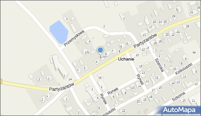 Uchanie, Partyzantów, 5, mapa Uchanie