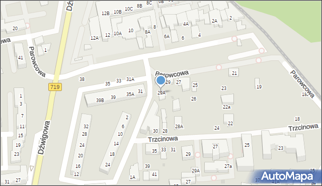 Warszawa, Parowcowa, 29A, mapa Warszawy