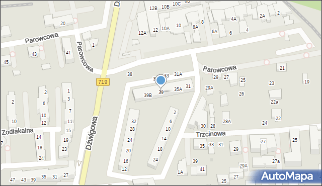 Warszawa, Parowcowa, 39, mapa Warszawy