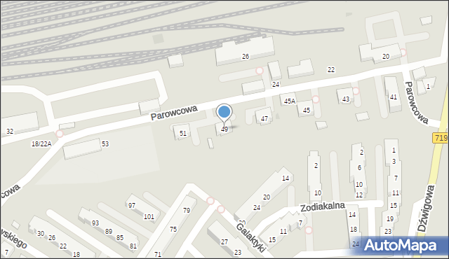Warszawa, Parowcowa, 49, mapa Warszawy