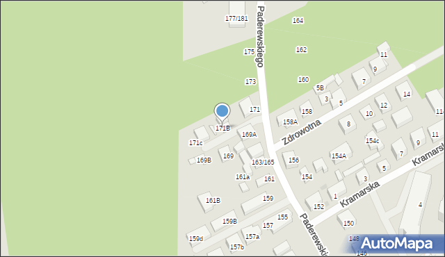 Warszawa, Paderewskiego Ignacego Jana, 171B, mapa Warszawy