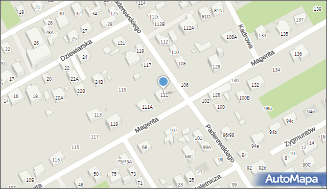 Warszawa, Paderewskiego Ignacego Jana, 111, mapa Warszawy