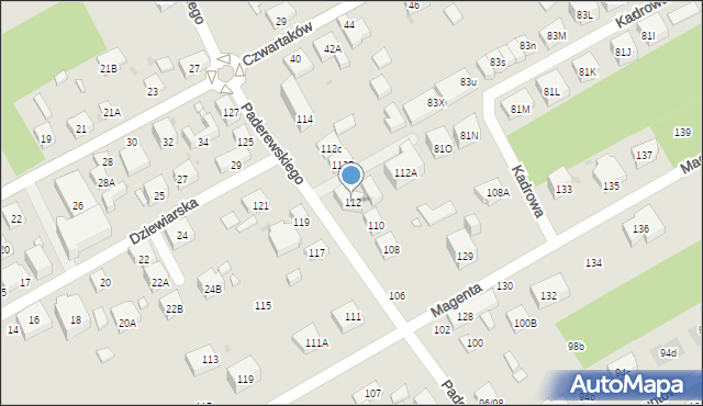 Warszawa, Paderewskiego Ignacego Jana, 112, mapa Warszawy