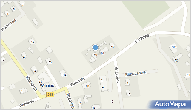 Wieniec, Parkowa, 59, mapa Wieniec