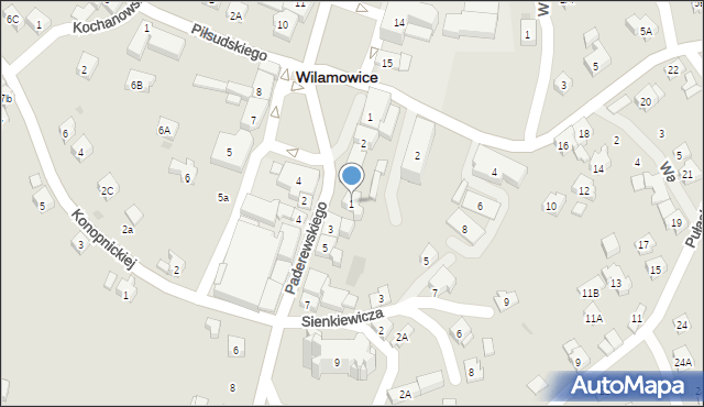 Wilamowice, Paderewskiego Ignacego Jana, 1, mapa Wilamowice