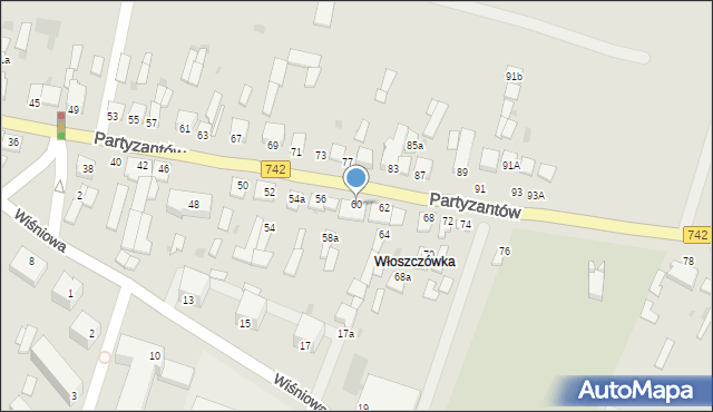 Włoszczowa, Partyzantów, 60, mapa Włoszczowa