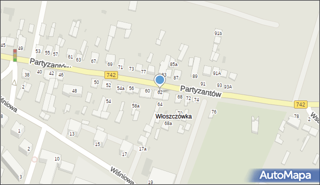 Włoszczowa, Partyzantów, 62, mapa Włoszczowa