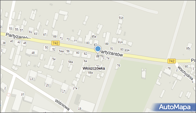 Włoszczowa, Partyzantów, 68, mapa Włoszczowa