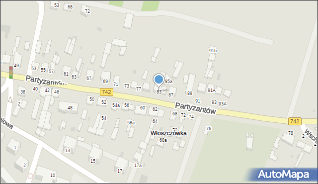 Włoszczowa, Partyzantów, 83, mapa Włoszczowa