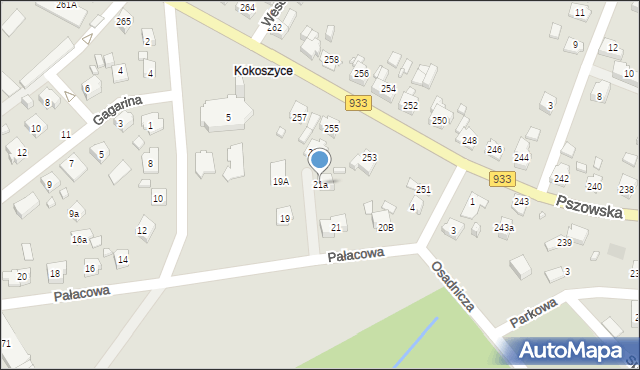 Wodzisław Śląski, Pałacowa, 21a, mapa Wodzisławia Śląskiego