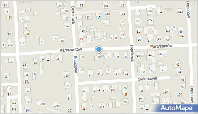 Wołomin, Partyzantów, 30, mapa Wołomin