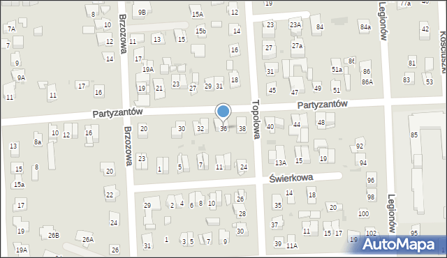 Wołomin, Partyzantów, 36, mapa Wołomin