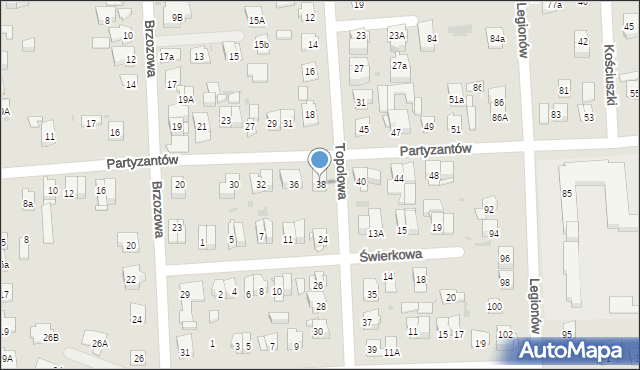 Wołomin, Partyzantów, 38, mapa Wołomin