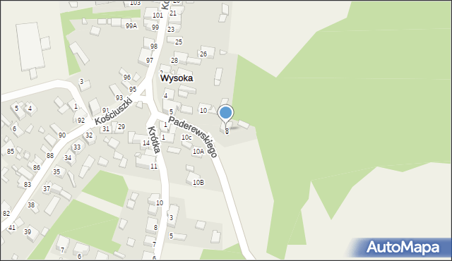 Wysoka, Paderewskiego Ignacego Jana, 8, mapa Wysoka