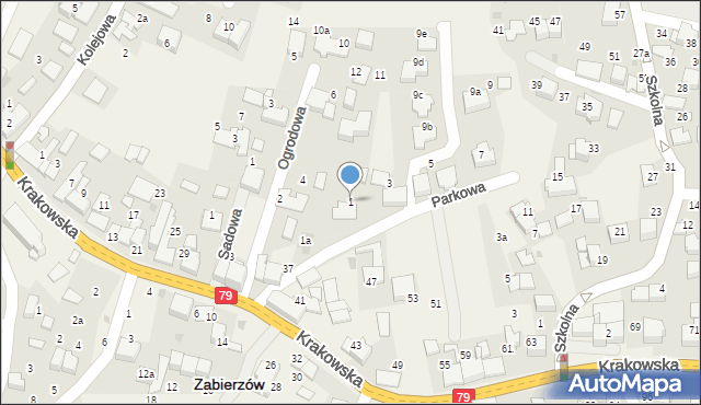 Zabierzów, Parkowa, 1, mapa Zabierzów