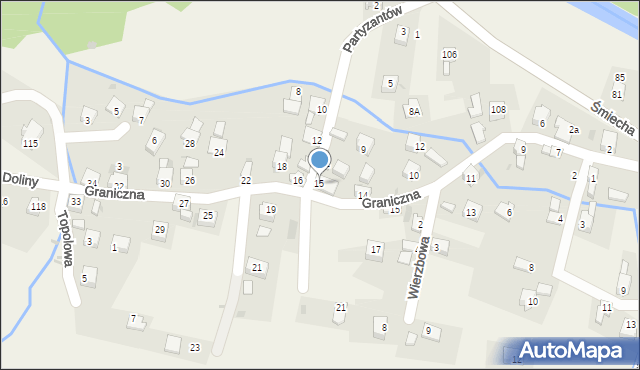 Żabnica, Partyzantów, 15, mapa Żabnica