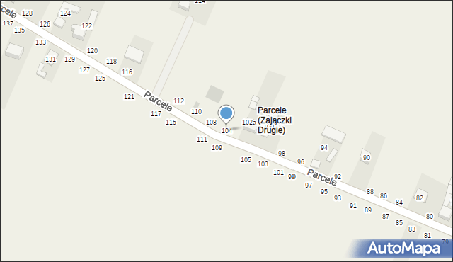 Zajączki Drugie, Parcele, 104, mapa Zajączki Drugie