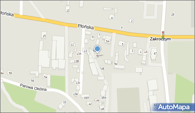 Zakroczym, Parowa Okólna, 50, mapa Zakroczym