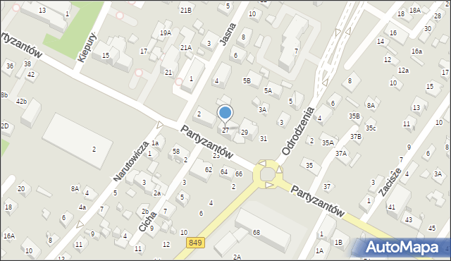 Zamość, Partyzantów, 27, mapa Zamościa