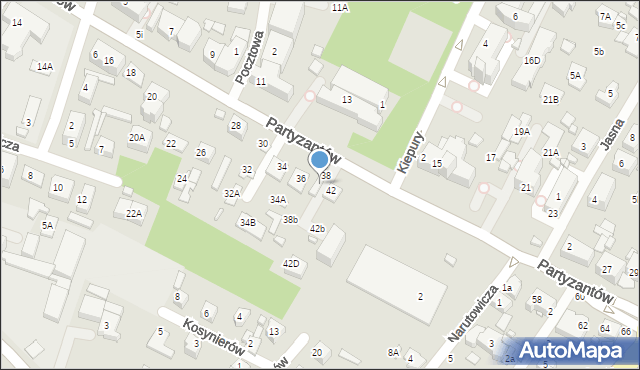 Zamość, Partyzantów, 38A, mapa Zamościa