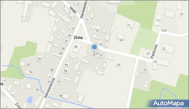 Złota, Parkowa, 21, mapa Złota