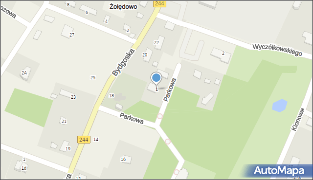 Żołędowo, Parkowa, 1, mapa Żołędowo