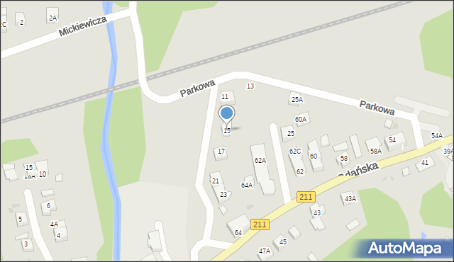 Żukowo, Parkowa, 15, mapa Żukowo