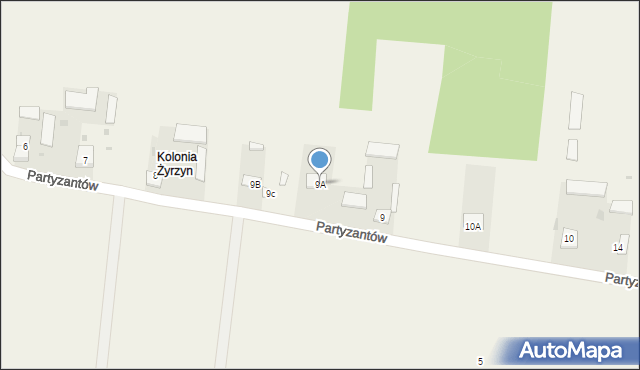 Żyrzyn, Partyzantów, 9A, mapa Żyrzyn