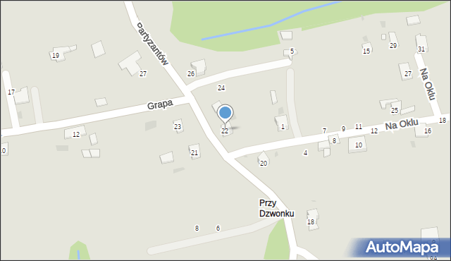 Żywiec, Partyzantów, 22, mapa Żywiec