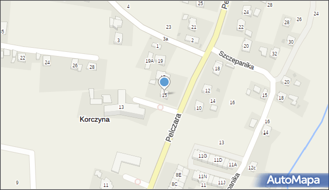 Korczyna, Pelczara Józefa Sebastiana, bp., 15, mapa Korczyna
