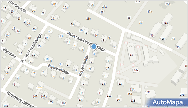 Kraków, Pększyca-Grudzińskiego Franciszka, 3, mapa Krakowa