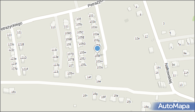 Kraków, Petrażyckiego Leona, 103k, mapa Krakowa