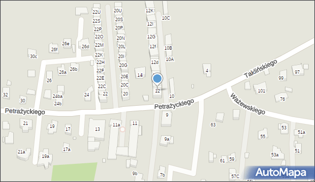 Kraków, Petrażyckiego Leona, 12, mapa Krakowa