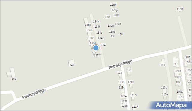 Kraków, Petrażyckiego Leona, 136, mapa Krakowa