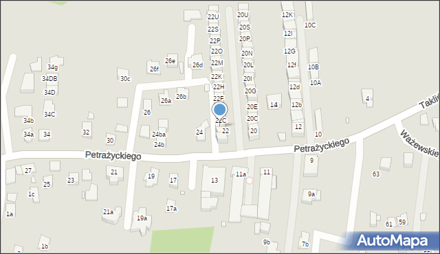 Kraków, Petrażyckiego Leona, 22B, mapa Krakowa